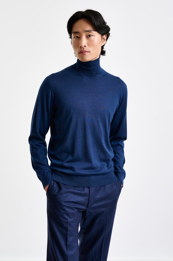scabal Neptune Blue Cashmere & Silk Blend Telford Turtleneck Sweater