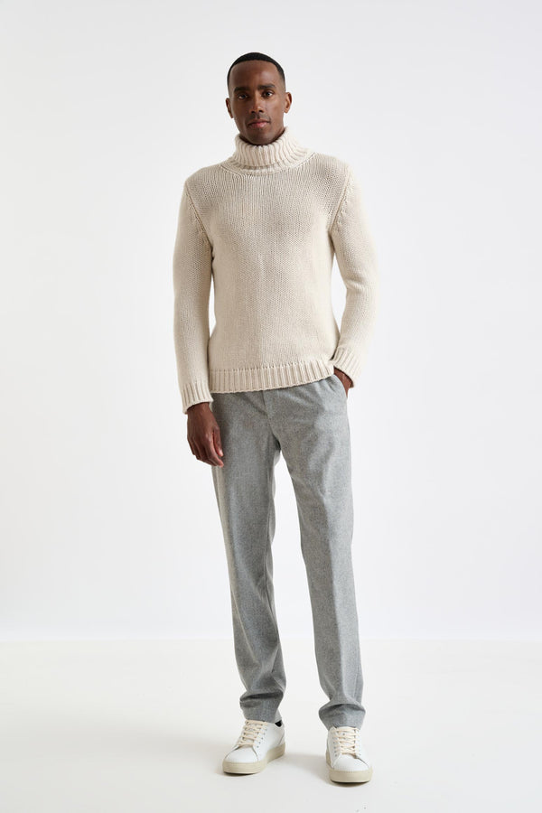 Scabal Off-White Chunky 100% Cashmere Banbury Rollneck Sweater