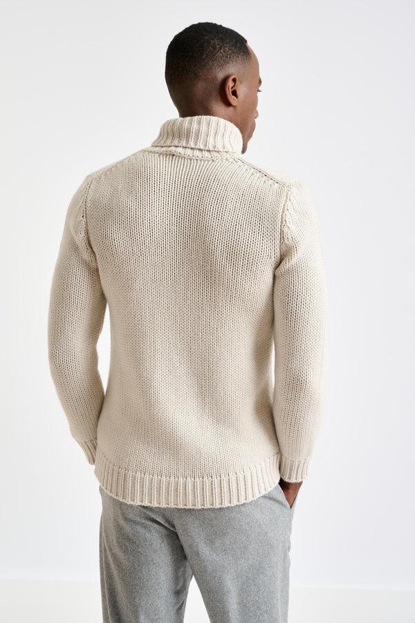 Scabal Off-White Chunky 100% Cashmere Banbury Rollneck Sweater