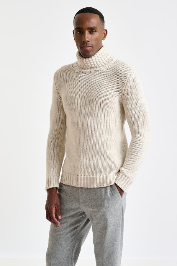 scabal Off-White Chunky 100% Cashmere Banbury Rollneck Sweater