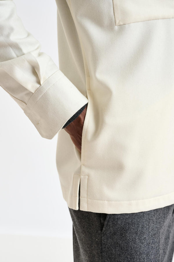 Scabal Off-White Super 100's Wool Shirt Jacket Flannel Saxony