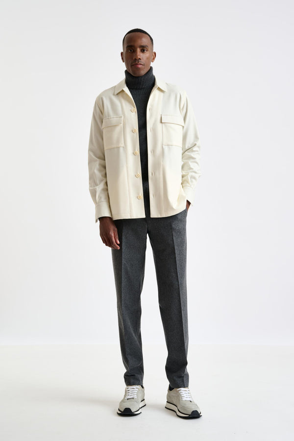 Scabal Off-White Super 100's Wool Shirt Jacket Flannel Saxony