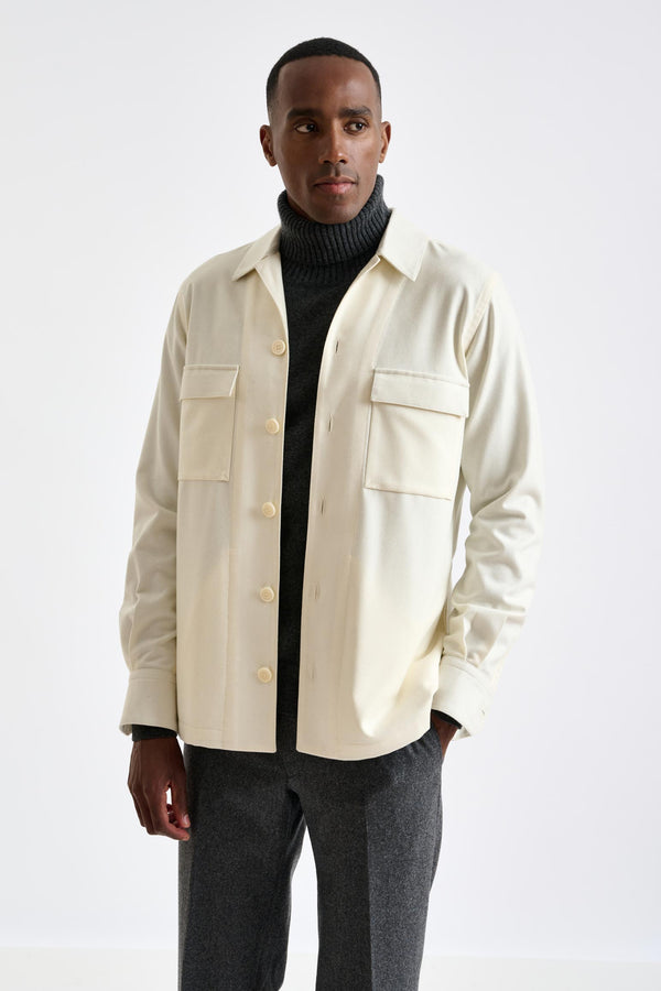scabal Off-White Super 100's Wool Shirt Jacket Flannel Saxony