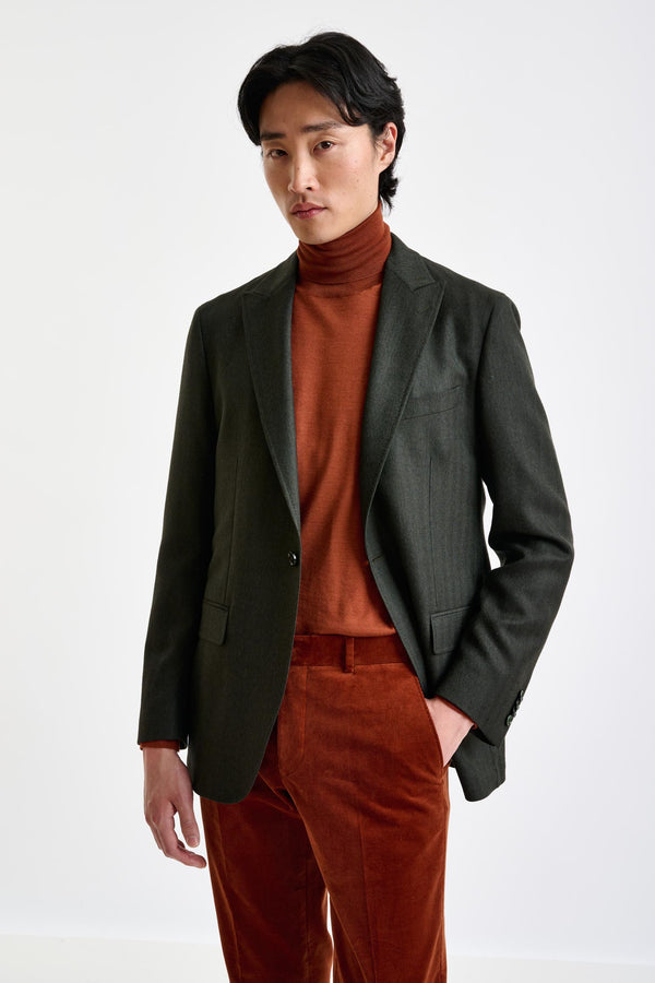 scabal Olive Green Super 100's Wool Kenton Jacket Sonata