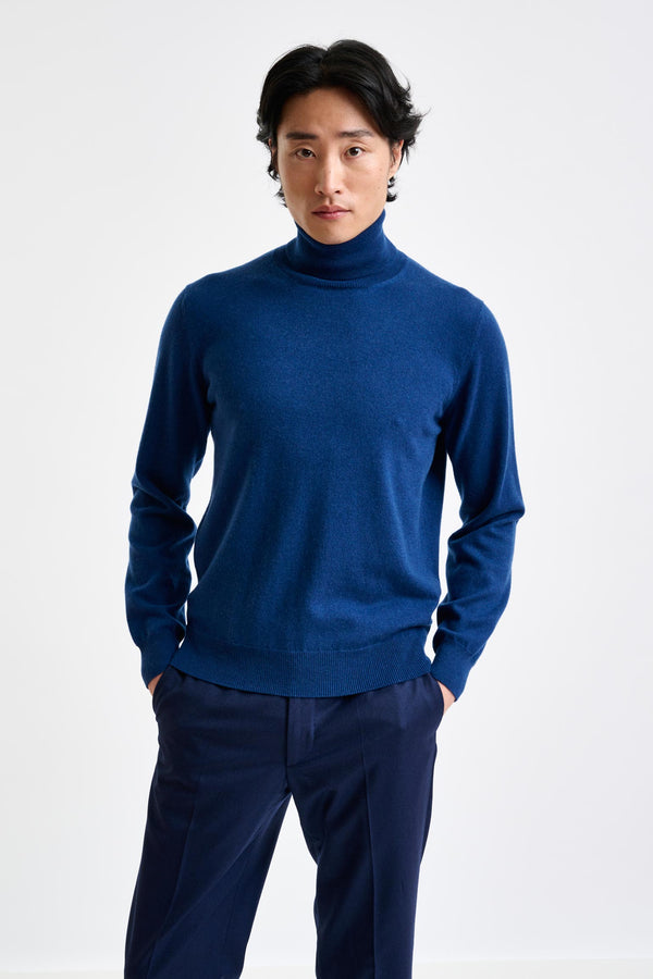 scabal Petrol Blue 100% Cashmere Drumberg Rollneck Knit