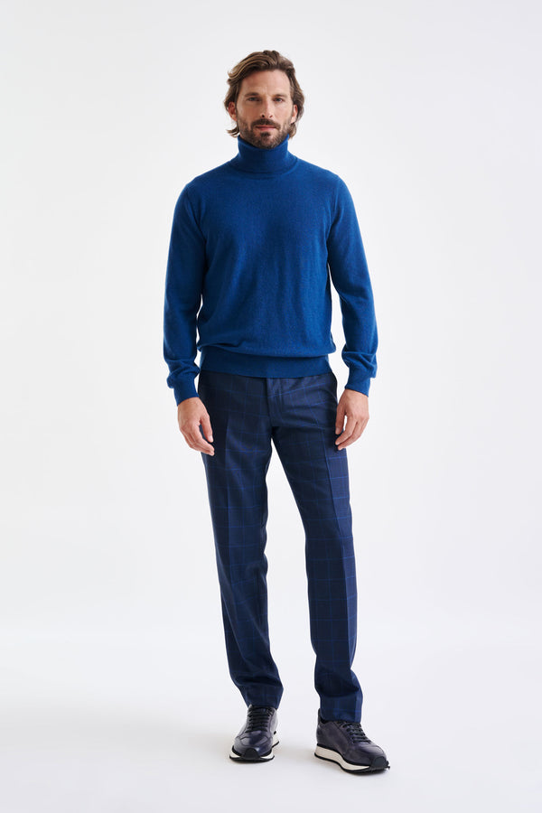 Scabal Pilot Blue 100% Cashmere Drumberg Rollneck Knit