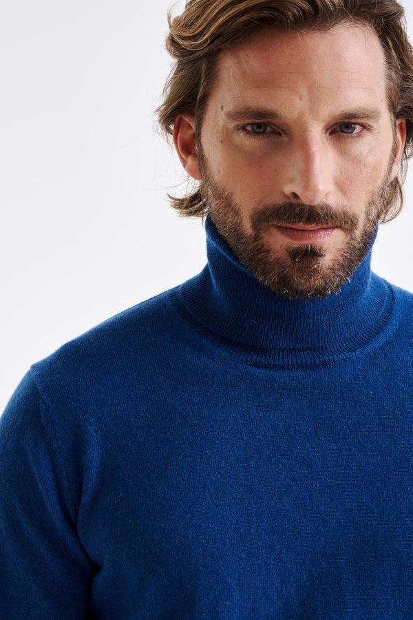 Scabal Pilot Blue 100% Cashmere Drumberg Rollneck Knit