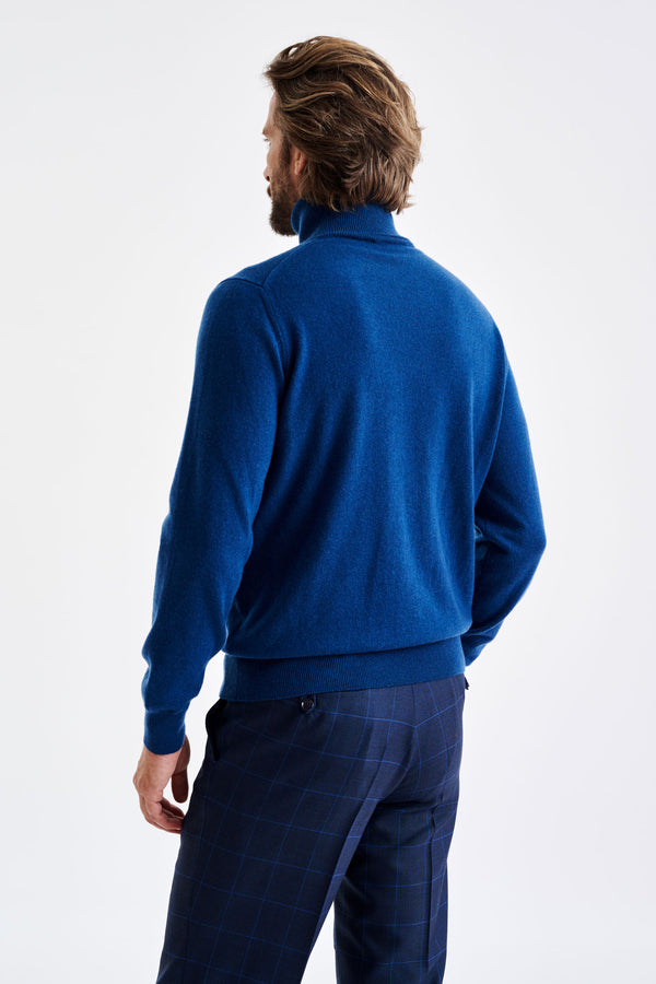 Scabal Pilot Blue 100% Cashmere Drumberg Rollneck Knit