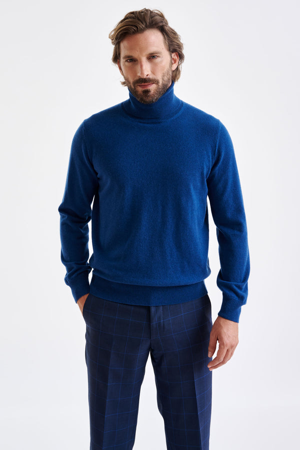 scabal Pilot Blue 100% Cashmere Drumberg Rollneck Knit