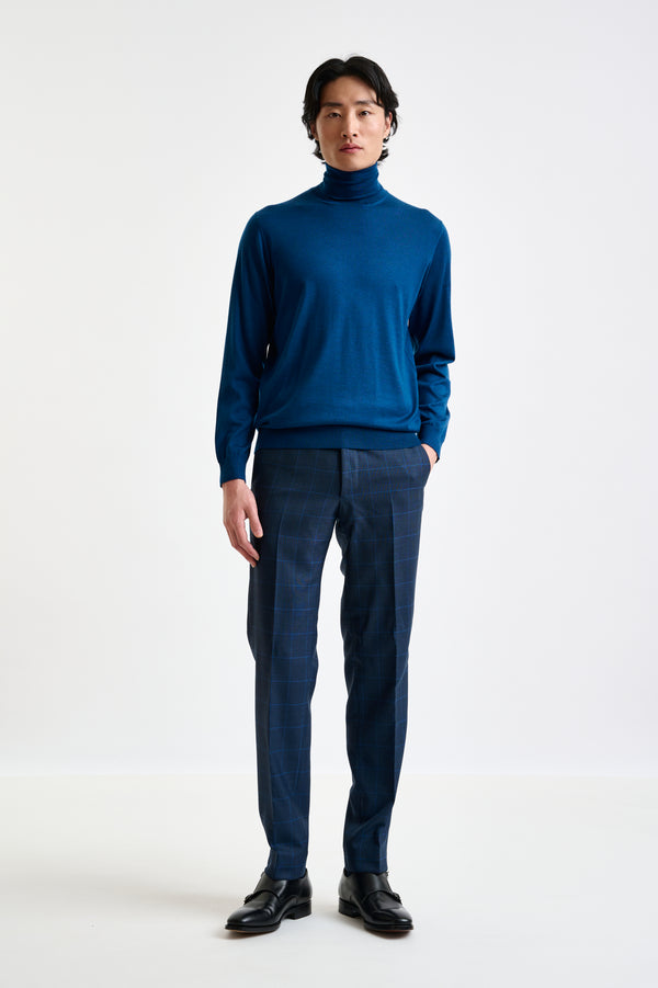 Scabal Pilot Blue Cashmere & Silk Blend Telford Turtleneck Sweater