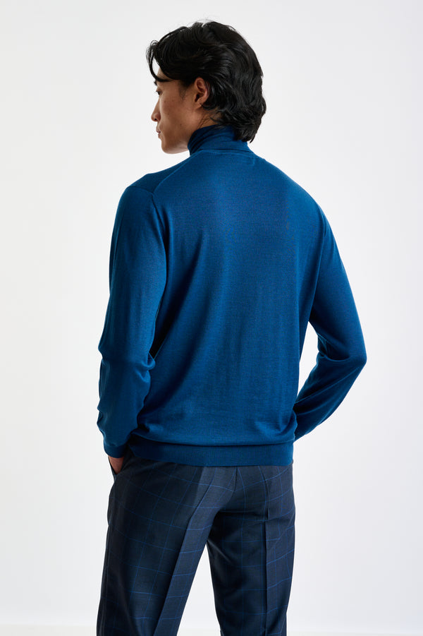 Scabal Pilot Blue Cashmere & Silk Blend Telford Turtleneck Sweater