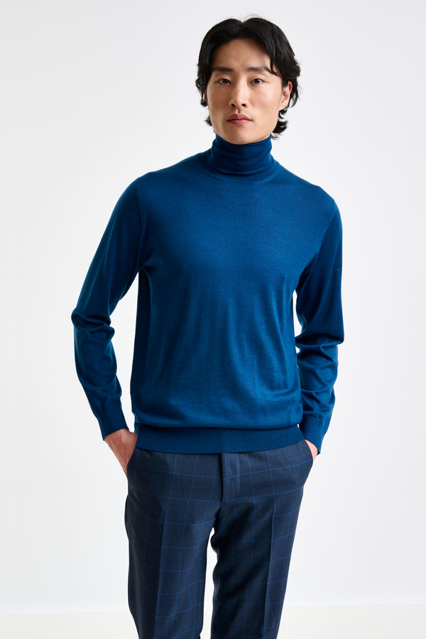 scabal Pilot Blue Cashmere & Silk Blend Telford Turtleneck Sweater