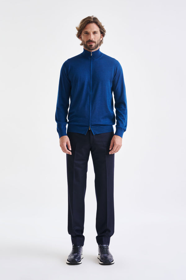 Scabal Pilot Blue Cashmere & Silk Repton Fullzip Sweater