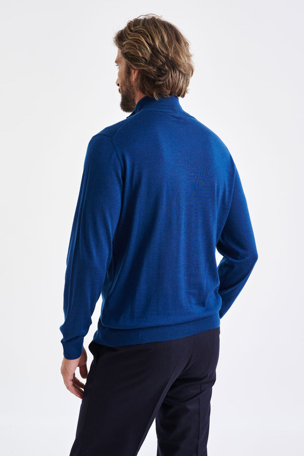 Scabal Pilot Blue Cashmere & Silk Repton Fullzip Sweater