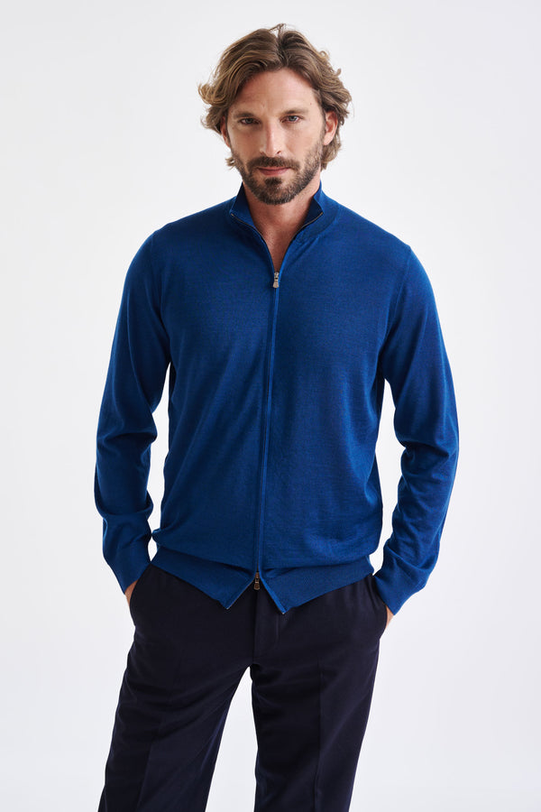 scabal Pilot Blue Cashmere & Silk Repton Fullzip Sweater