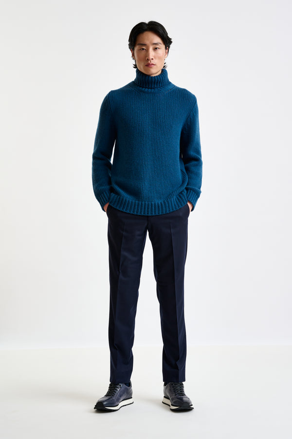 Scabal Pilot Blue Chunky Wool & Cashmere Banbury Rollneck
