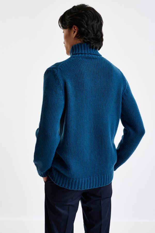 Scabal Pilot Blue Chunky Wool & Cashmere Banbury Rollneck