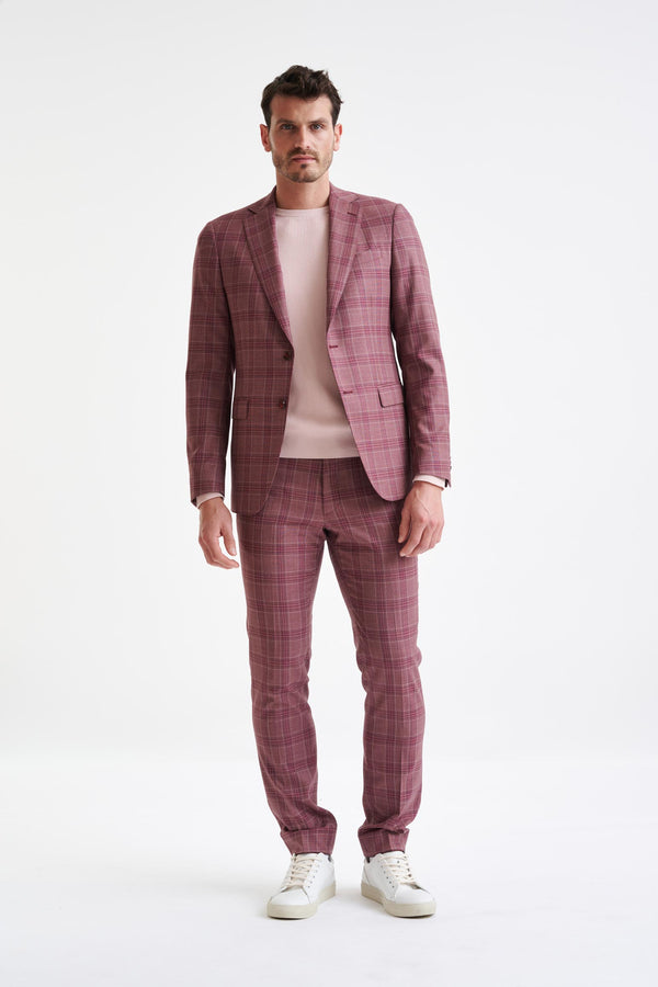 scabal Pink Burgundy Check Super 130's Wool Soho Suit Mosaic