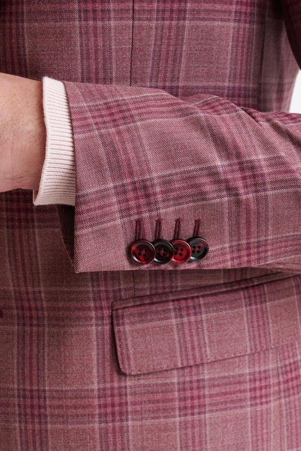 Scabal Pink Check Burgundy Super 130's Wool Soho Jacket Mosaic
