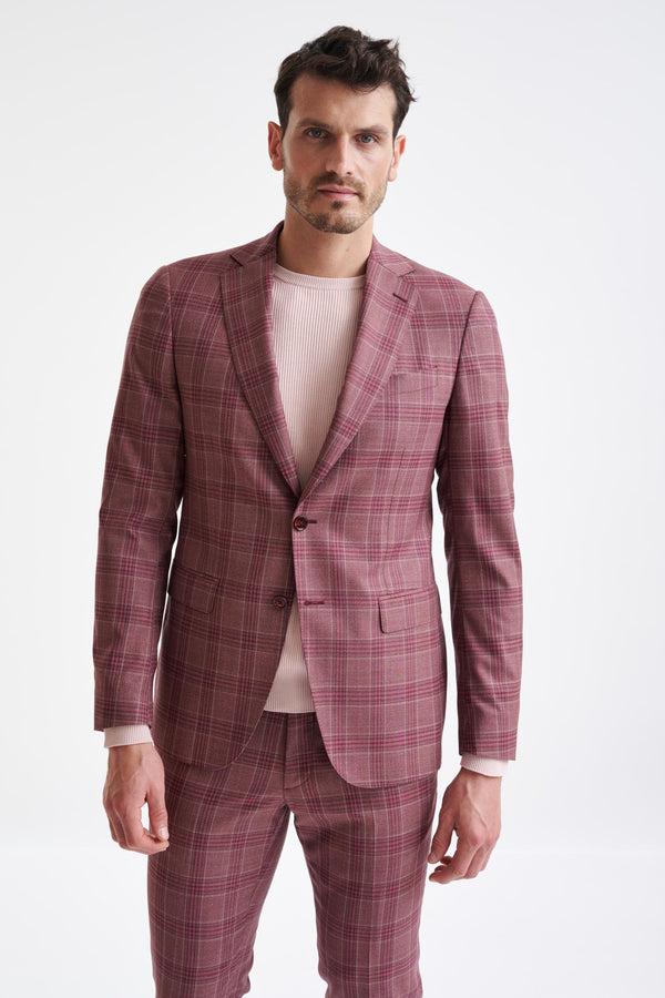 scabal Pink Check Burgundy Super 130's Wool Soho Jacket Mosaic