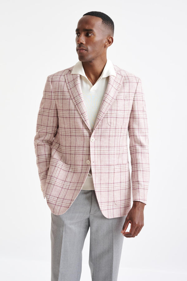 scabal Pink Check Cotton & Linen Kenton Jacket Amalfi Trend