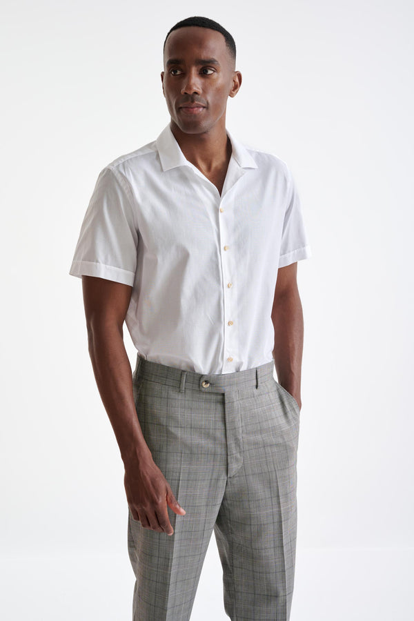 scabal Plain White 100% Cotton Structured Short Sleeve Shirt