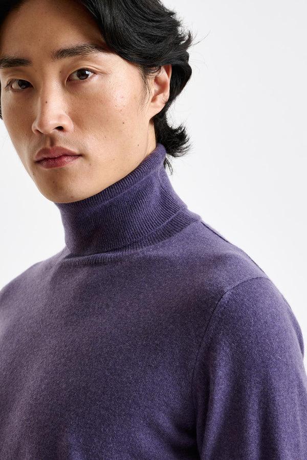 Scabal Purple Grey 100% Cashmere Drumberg Rollneck Knitwear