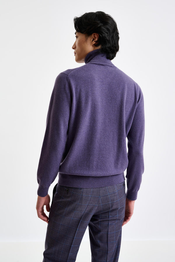Scabal Purple Grey 100% Cashmere Drumberg Rollneck Knitwear