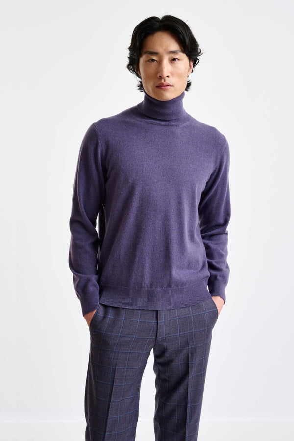 scabal Purple Grey 100% Cashmere Drumberg Rollneck Knitwear