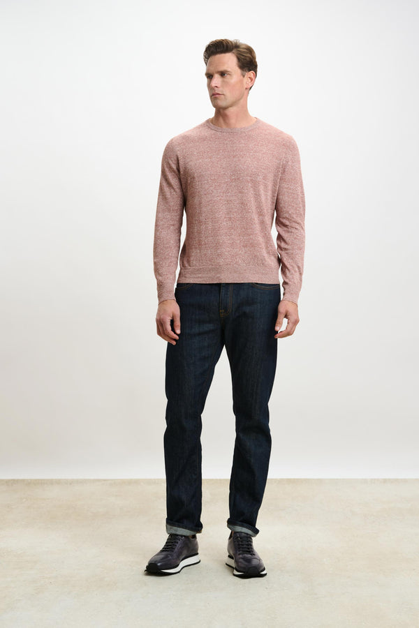 Scabal Rust Melange Linen & Cotton Contin Knitwear Crew