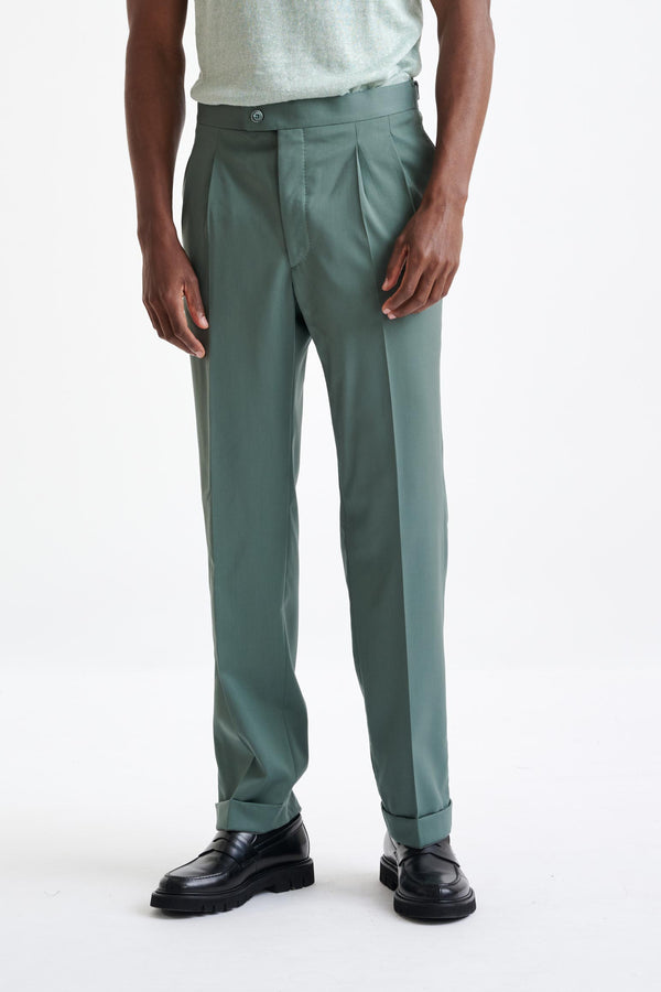 scabal Sage Green Super 100's Wool Farley Trousers New Deluxe