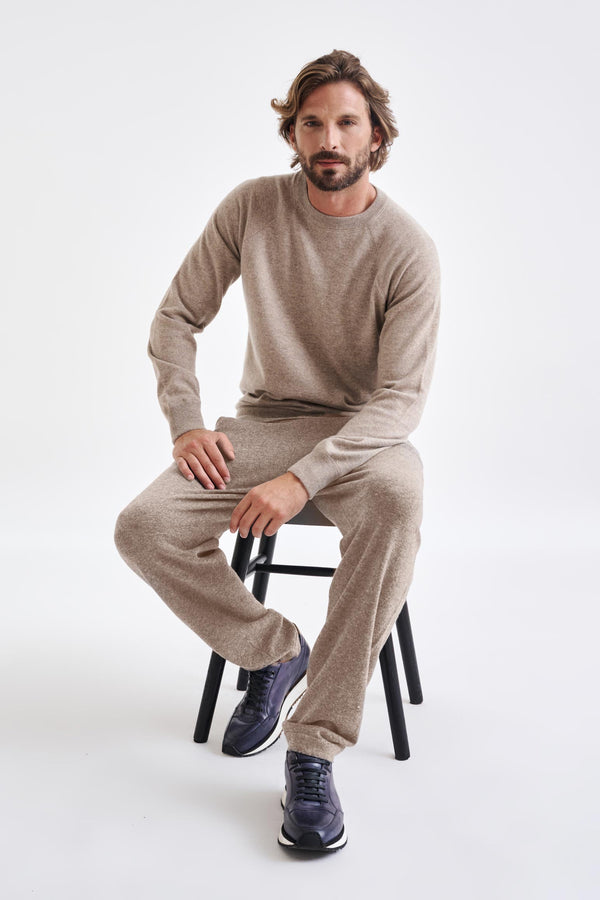 Scabal Sand Melange 100% Cashmere Whitby Crewneck Sweater
