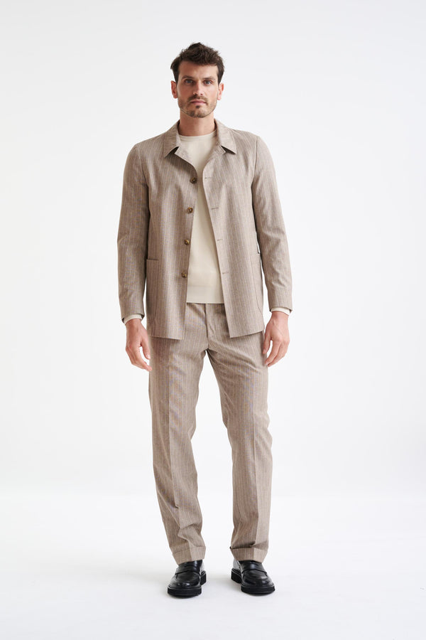 Scabal Sand Wool & Cotton Chelsea Shirt Jacket Lifestyle