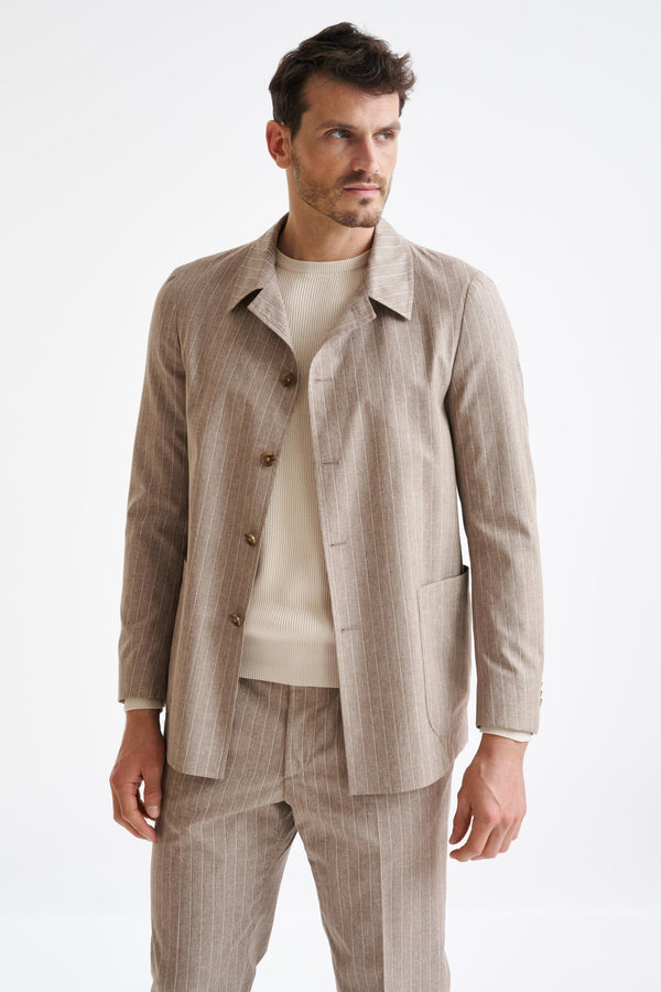 scabal Sand Wool & Cotton Chelsea Shirt Jacket Lifestyle