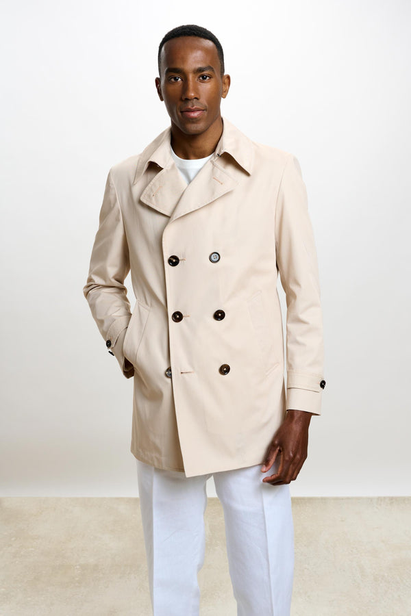 scabal Beige Cotton Nelson Tech Peacoat