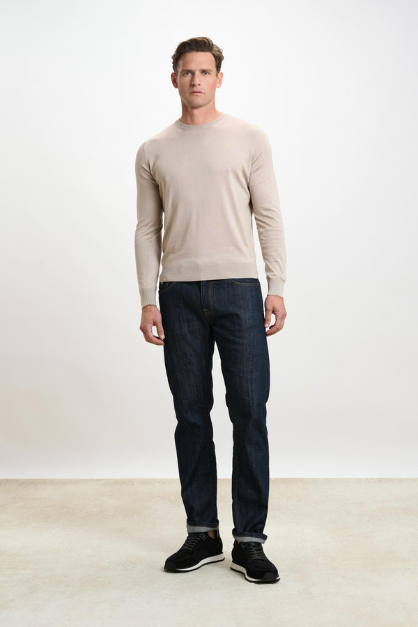 Scabal Beige Silk Crewe Long Sleeve Sweater