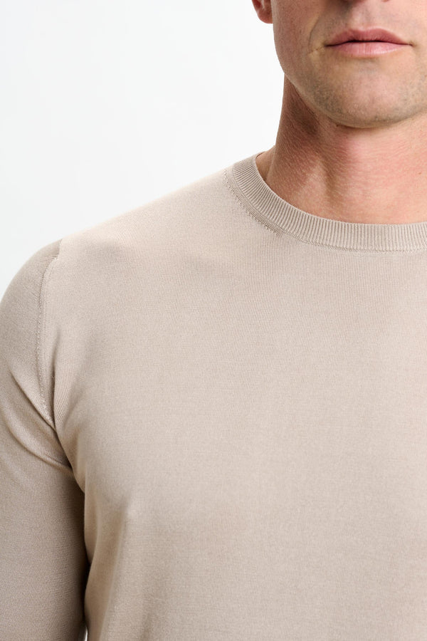 Scabal Beige Silk Crewe Long Sleeve Sweater