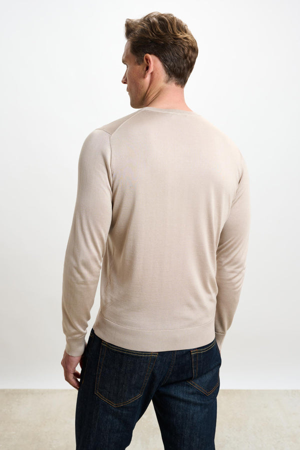 Scabal Beige Silk Crewe Long Sleeve Sweater