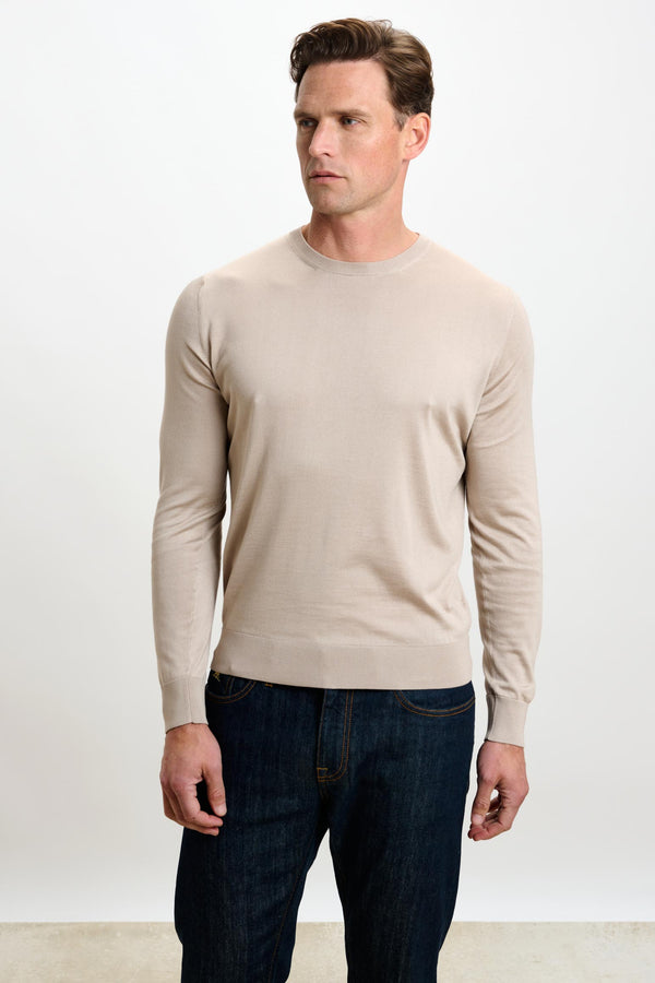 scabal Beige Silk Crewe Long Sleeve Sweater