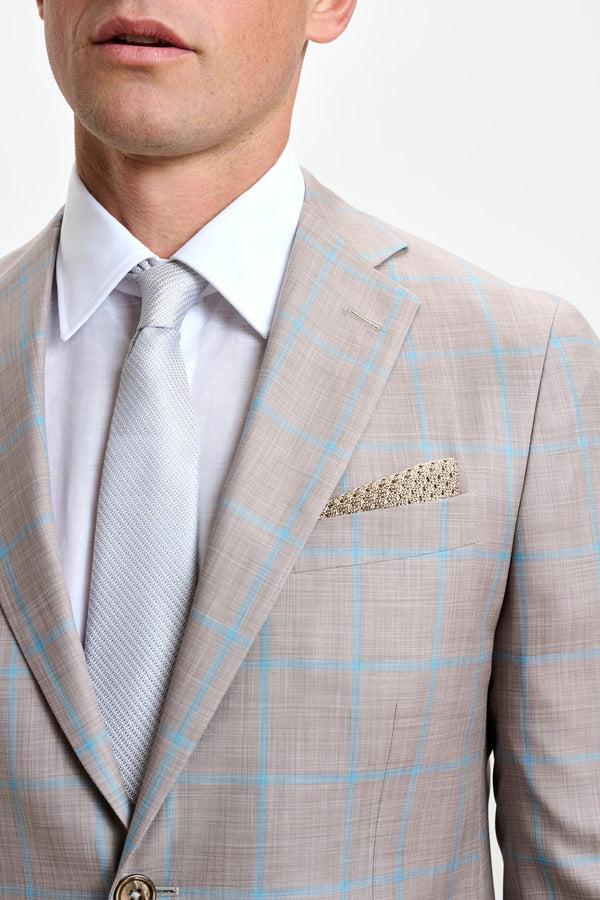 Scabal Beige Turquoise Check Kenton Suit Sleek