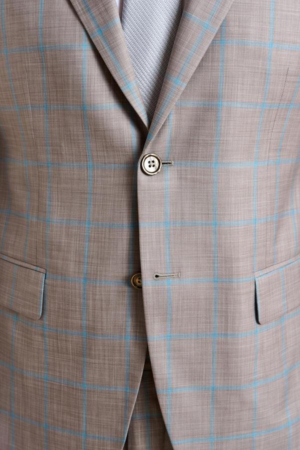 Scabal Beige Turquoise Check Kenton Suit Sleek