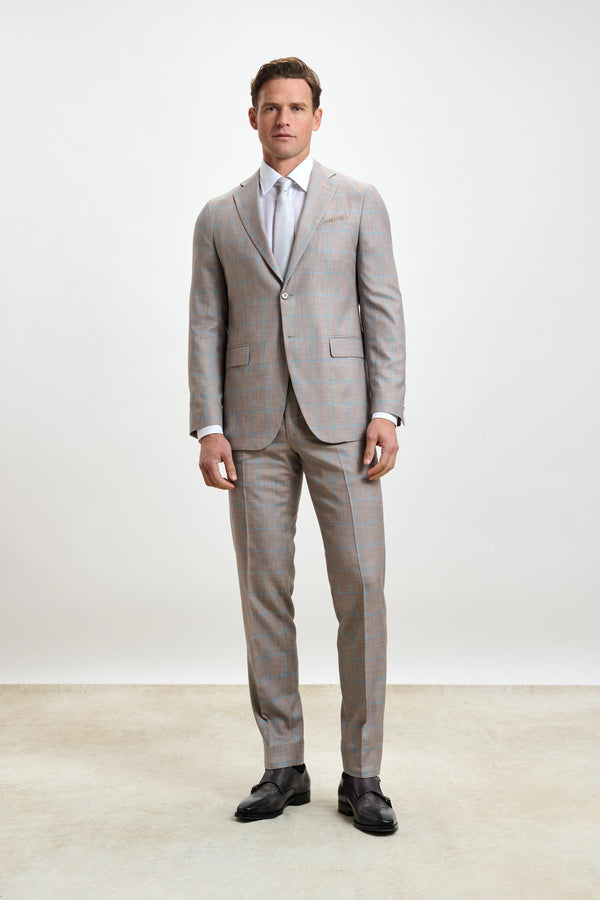 scabal Beige Turquoise Check Kenton Suit Sleek