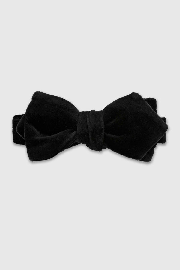 scabal Black Cotton Velvet Diamond Point Bow Tie