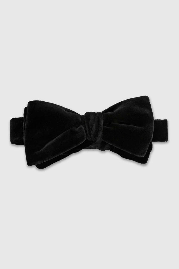 scabal Black Cotton Velvet Pre-Tied Bow Tie