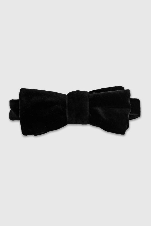 scabal Black Cotton Velvet Pre-Tied Small Bow Tie