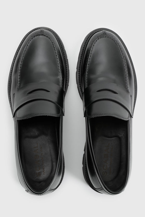 Scabal Black Glazed Calfskin Penny Loafer