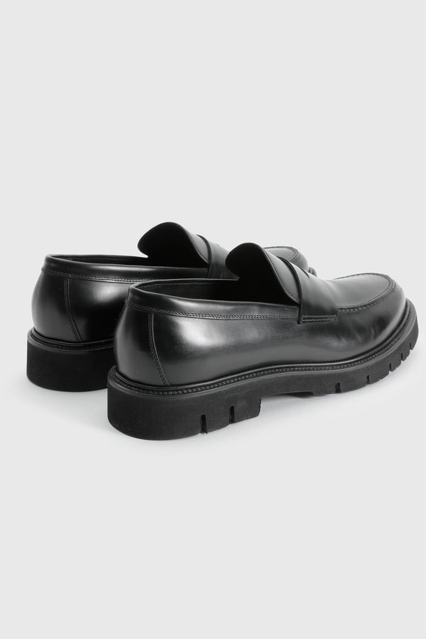 Scabal Black Glazed Calfskin Penny Loafer