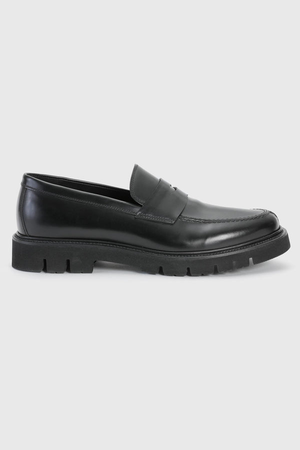 scabal Black Glazed Calfskin Penny Loafer