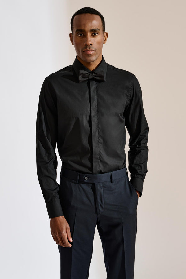 scabal Black Poplin Formal Shirt Stretch