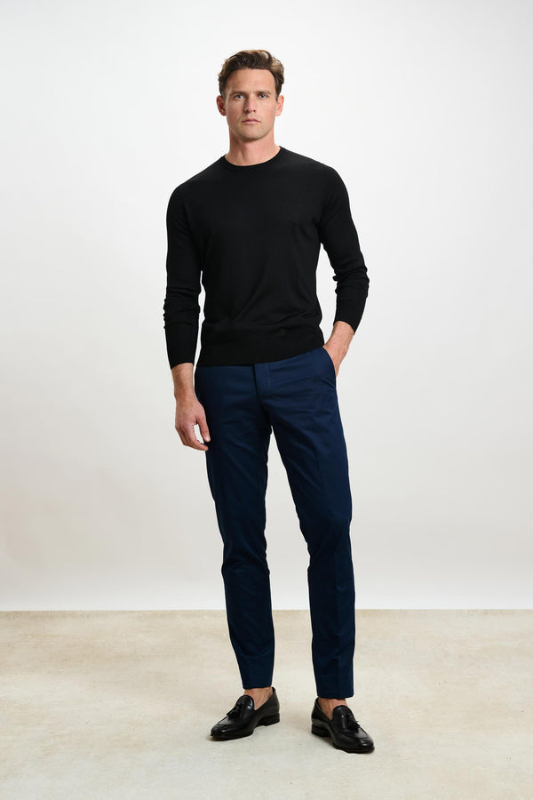 Scabal Black Silk Crewe Long Sleeve Sweater
